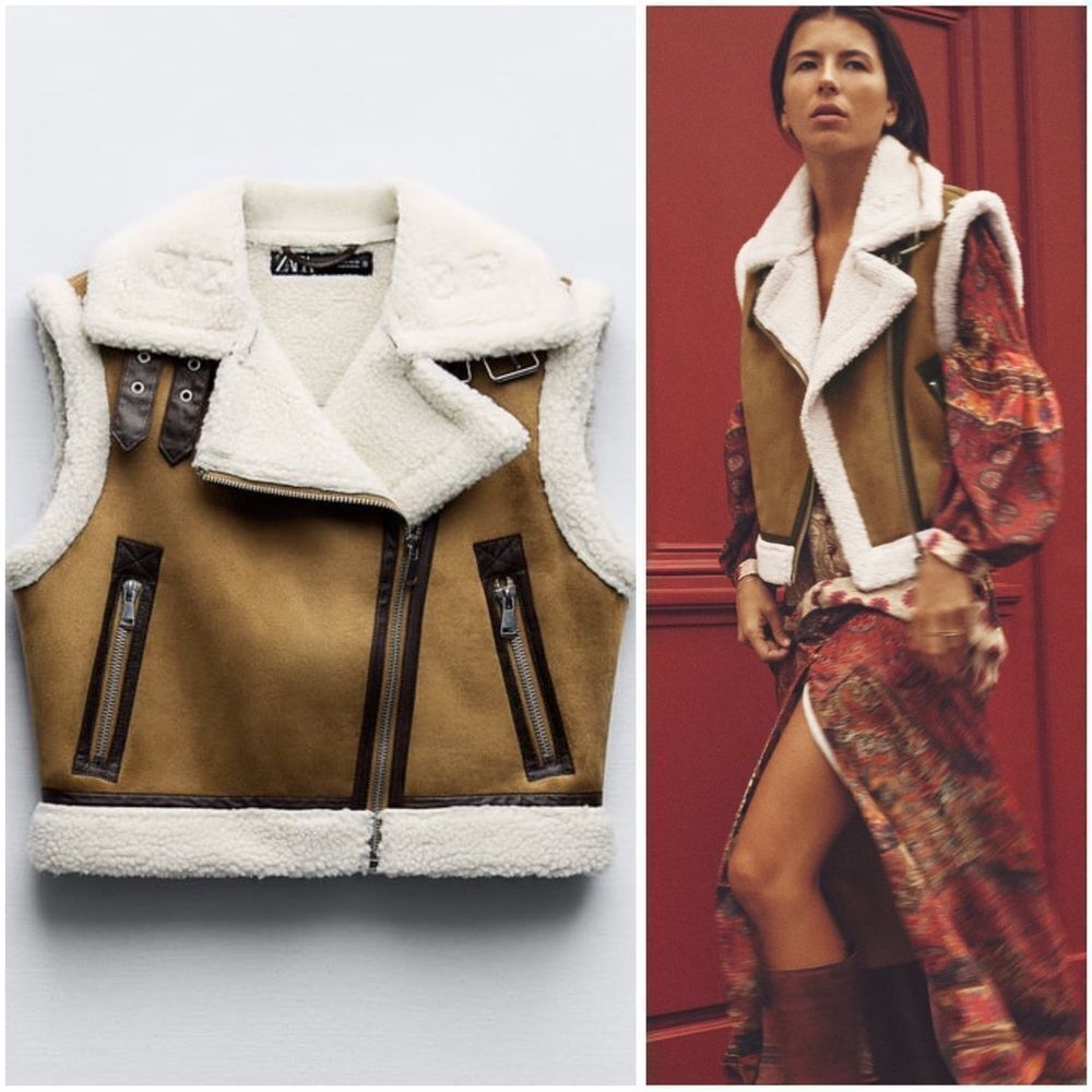 ZARA WOMAN CAMEL DOUBLE-FACED FAUX FUR CROPPED VEST WAISTCOAT